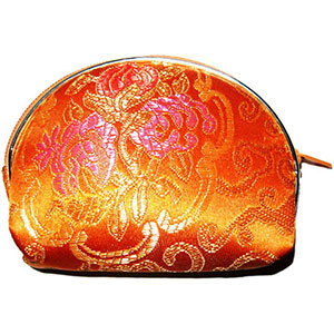 Porte-monnaie en soie brocart personnalisé pochette maquillage et bijoux avec fermeture éclair, orange