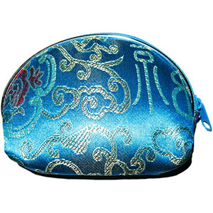 Monedero de seda brocado personalizado bolsa de maquillaje y joyería con cremallera, azul