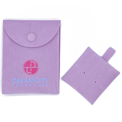 Pochette à bijoux personnalisée sac en velours à soufflet avec bouton pression et logo, avec coussin d'insertion.