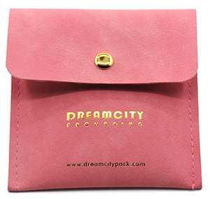 Bolsa de cuero para joyería personalizada con botón a presión y logotipo de lámina estampado en caliente