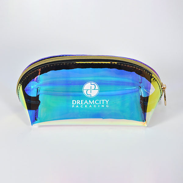 Iridescent Rainbow PVC Portable Travel Toiletry Bag with Zipper and Logo