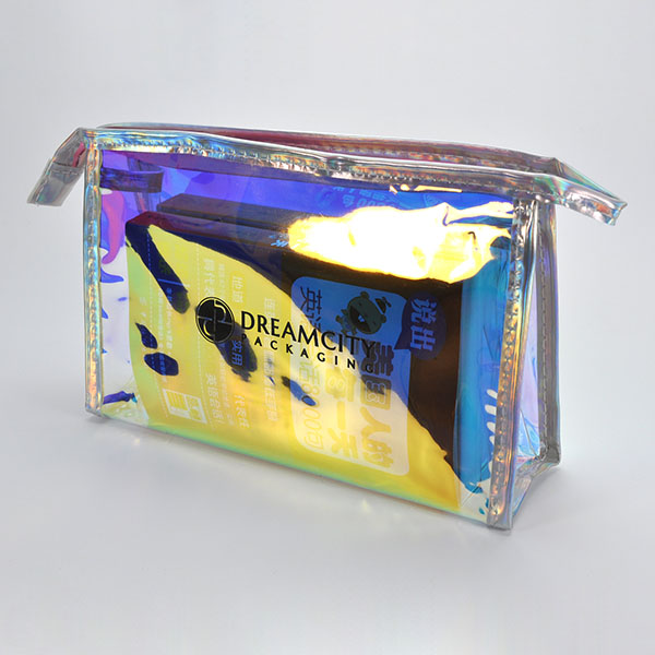 Trousse de maquillage de voyage portable en TPU arc-en-ciel irisé avec logo personnalisé