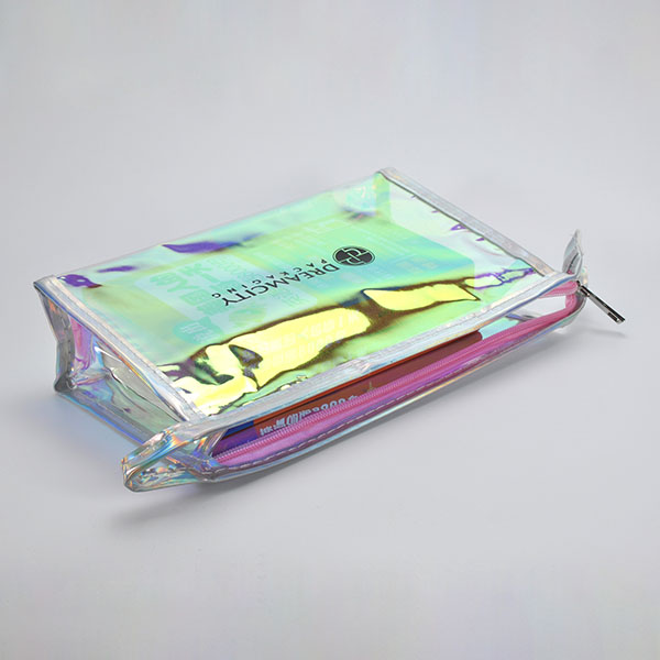 虹色のレインボー TPU ポータブル トラベル メイクアップ バッグ、カスタム ロゴ付き