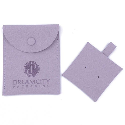Bolsa para joyas de cuero de microfibra con botón a presión y logotipo grabado, con almohadilla de inserción.
