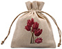 Sacchetti regalo personalizzati in lino con coulisse e logo multicolore