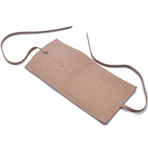 Bolsas para joyería personalizadas sobre de piel de ante con cinta y logo grabado