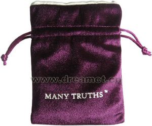 Bolsa de terciopelo estampado para joyería con forro satinado y logotipo personalizado, púrpura