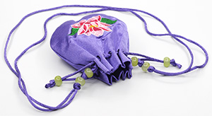 Bolsas de pescoço em cetim com cordão e bordados personalizados multicoloridos, roxo