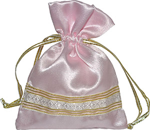 Bolsas de satén personalizadas para favores con cordón y rayas rosa