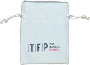 bolsa de gamuza con cordón blanco con forro de gamuza gris, con logotipo personalizado de 2 colores impreso