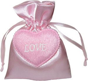 Satin Wedding Favor Bags with Love Heart and Logo