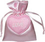 Sacchetti portaconfetti in raso con cuore amore e logo personalizzato, rosa