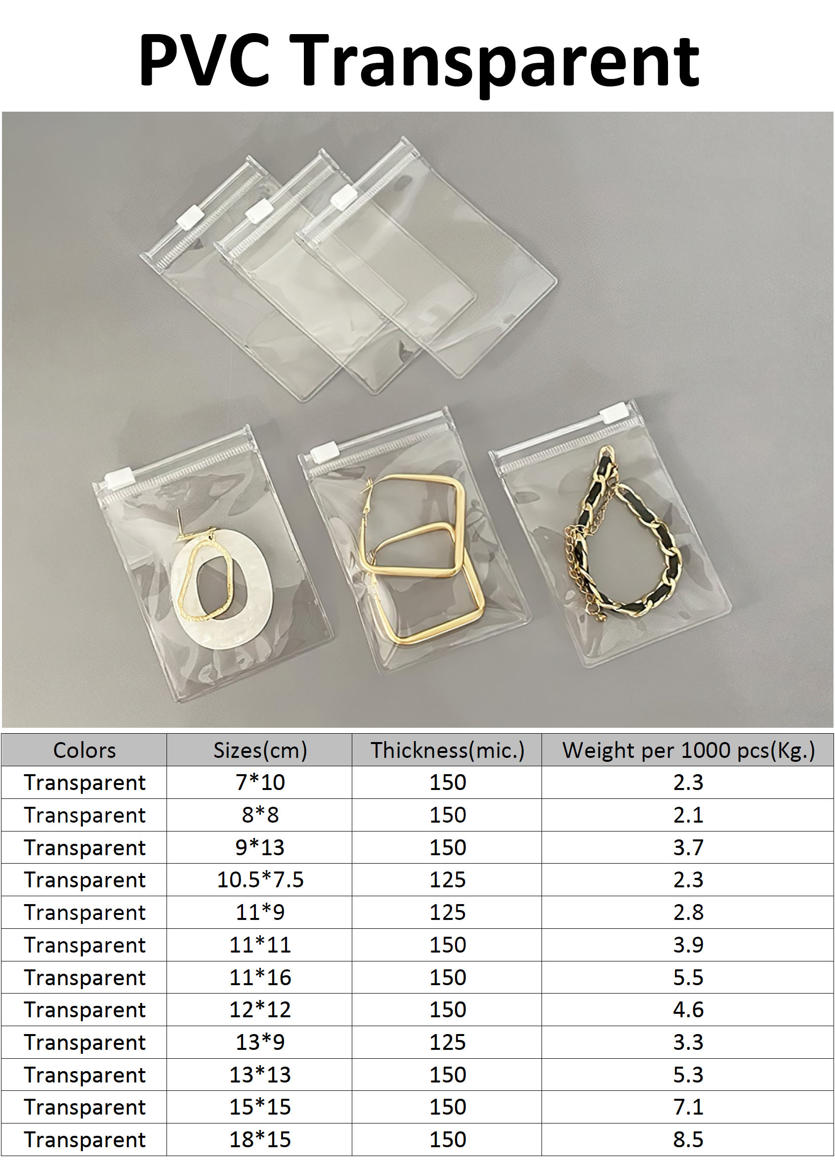 Bolsa deslizante transparente de PVC gruesa para joyería Bolsa antioxidante a prueba de humedad