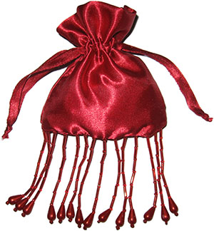 Beaded Satin Jewelry Pouch with Drawstring Burgundy