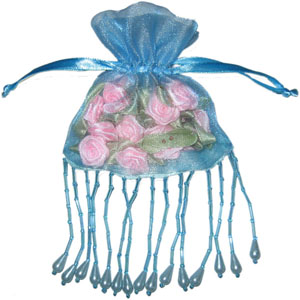 Sacchetti regalo in organza bicolore con perline