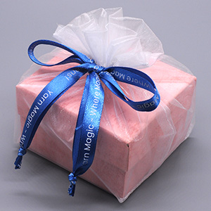 Branded Organza Bags with Square Bottom and Custom Printed Ribbon