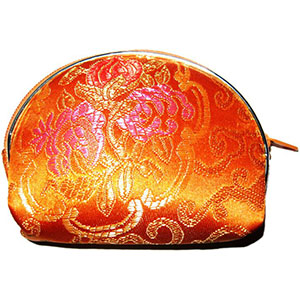 Custom Brocade Money Purse Makeup Jewelry Pouch with Zipper, Orange