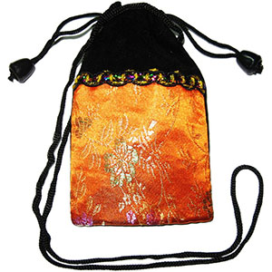 Brocade Gifts Pouch with Hanging Cord Orange