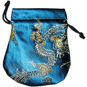 Borsa in broccato di seta con fondo tondo, blu