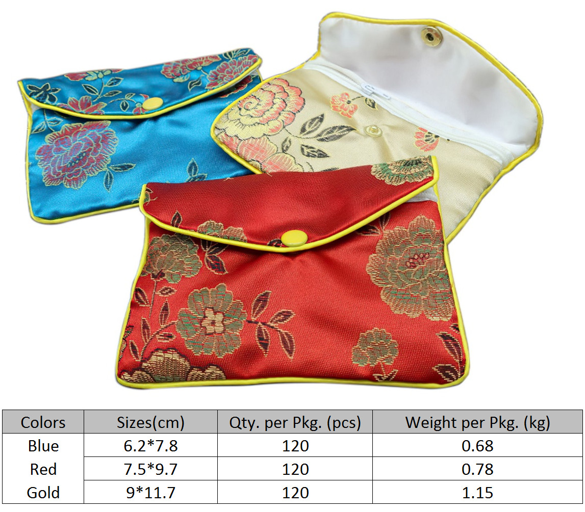 Maßgeschneiderte Brokat-Schmuckbeutel, Seidengeldbörsen mit Druckknopf und Reißverschluss, vorrätige Größen und Farben