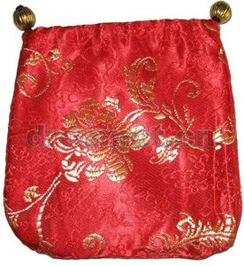 Pochette à bijoux en brocart avec fond rond rouge 2