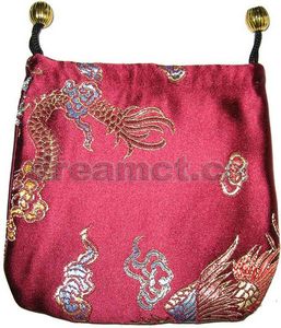 Brocade Jewelry Pouch with Round Bottom Burgundy