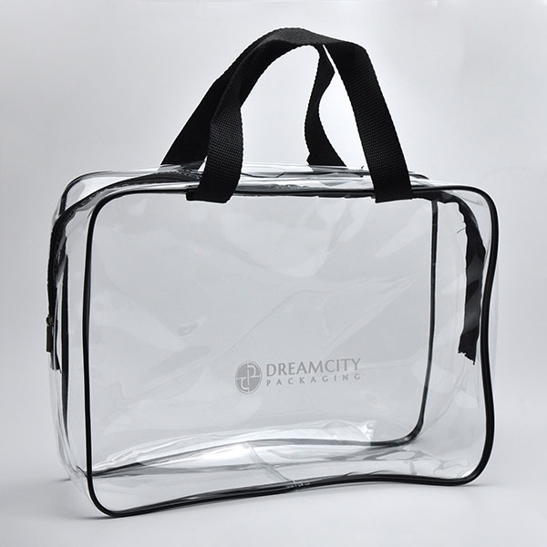 Clear Plastic Travel Toiletry Bags with Custom Logo, with Handle.