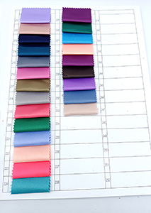 Tabela de cores de tecido acetinado fosco 6