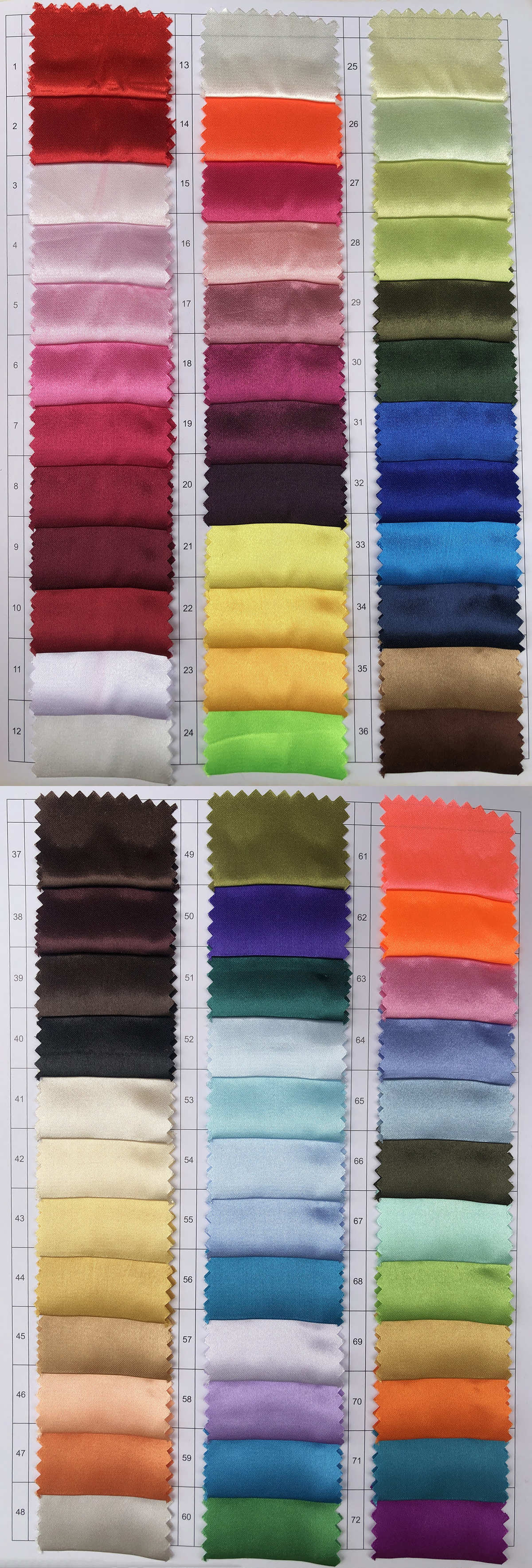 Satin Fabric Color Chart
