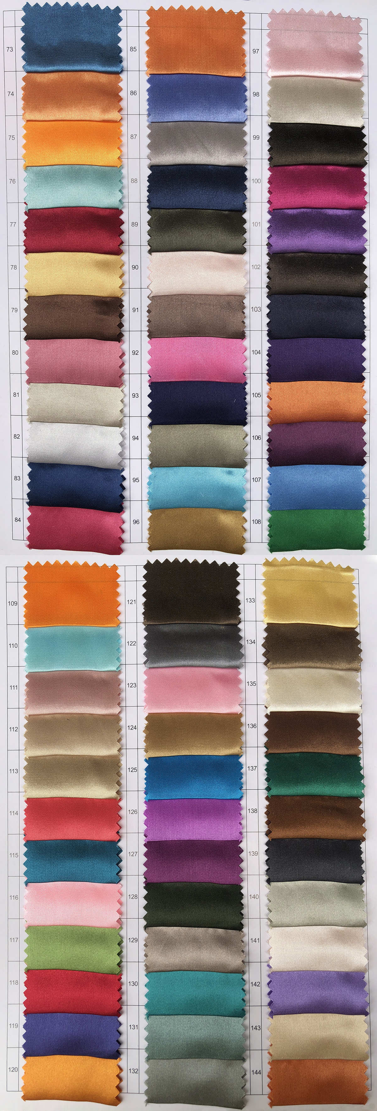 Satin Fabric Color Chart