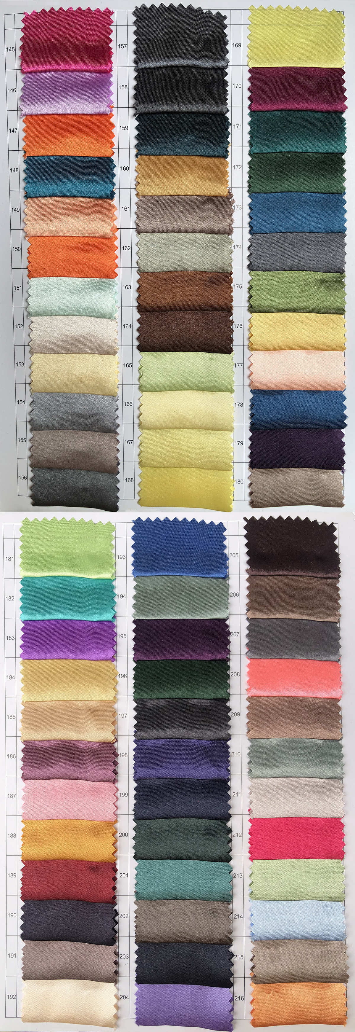 Satin Fabric Color Chart