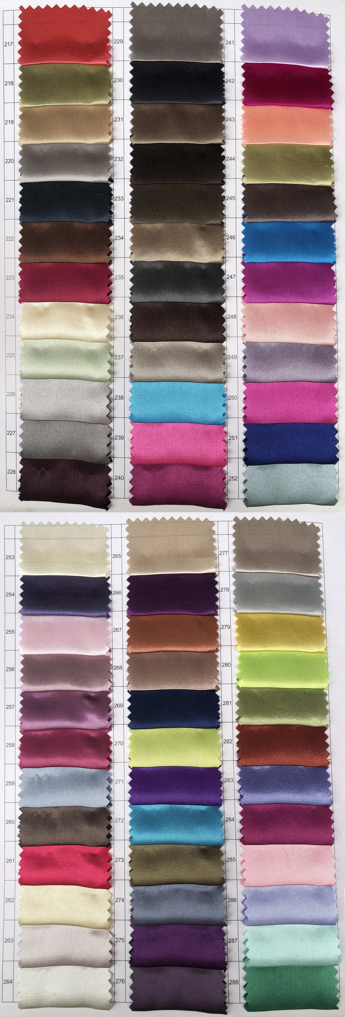 Satin Fabric Color Chart