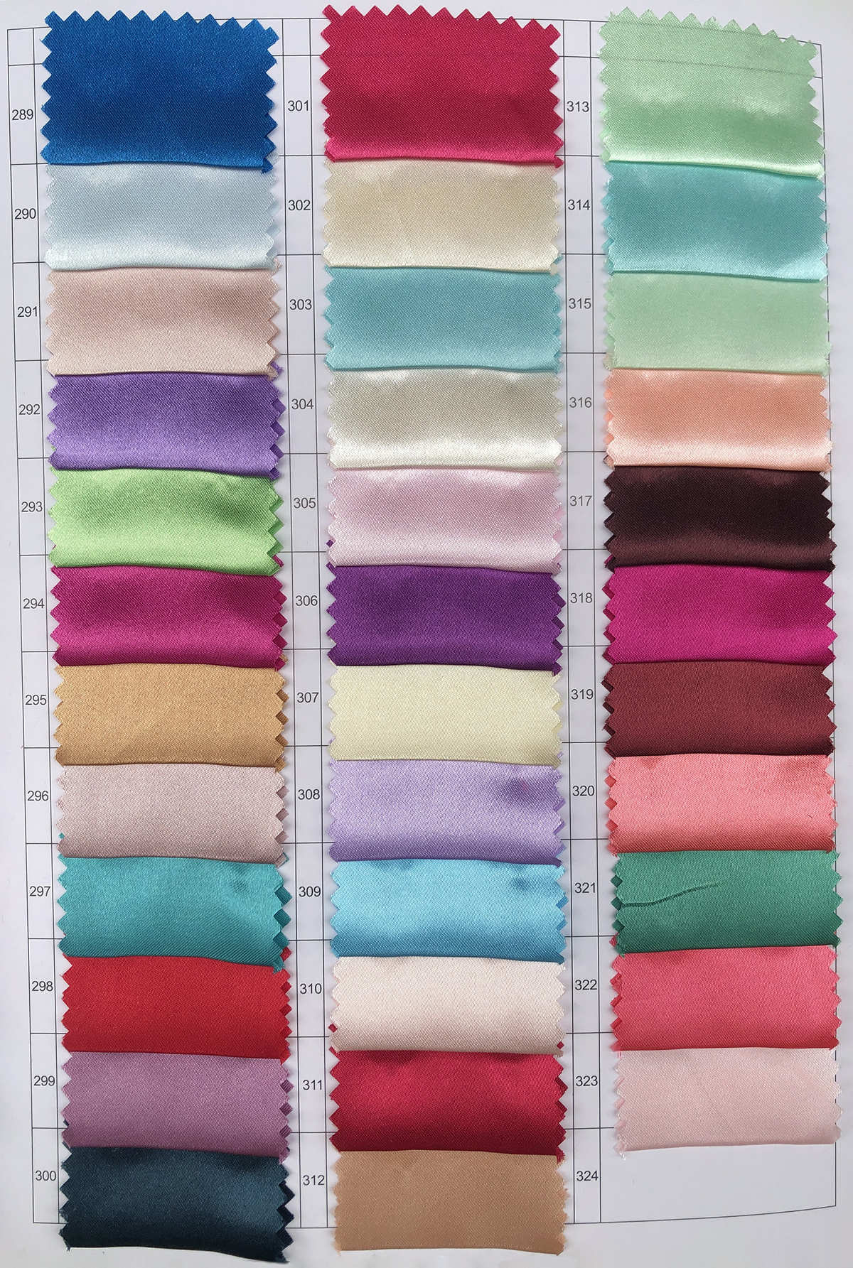 Satin Fabric Color Chart