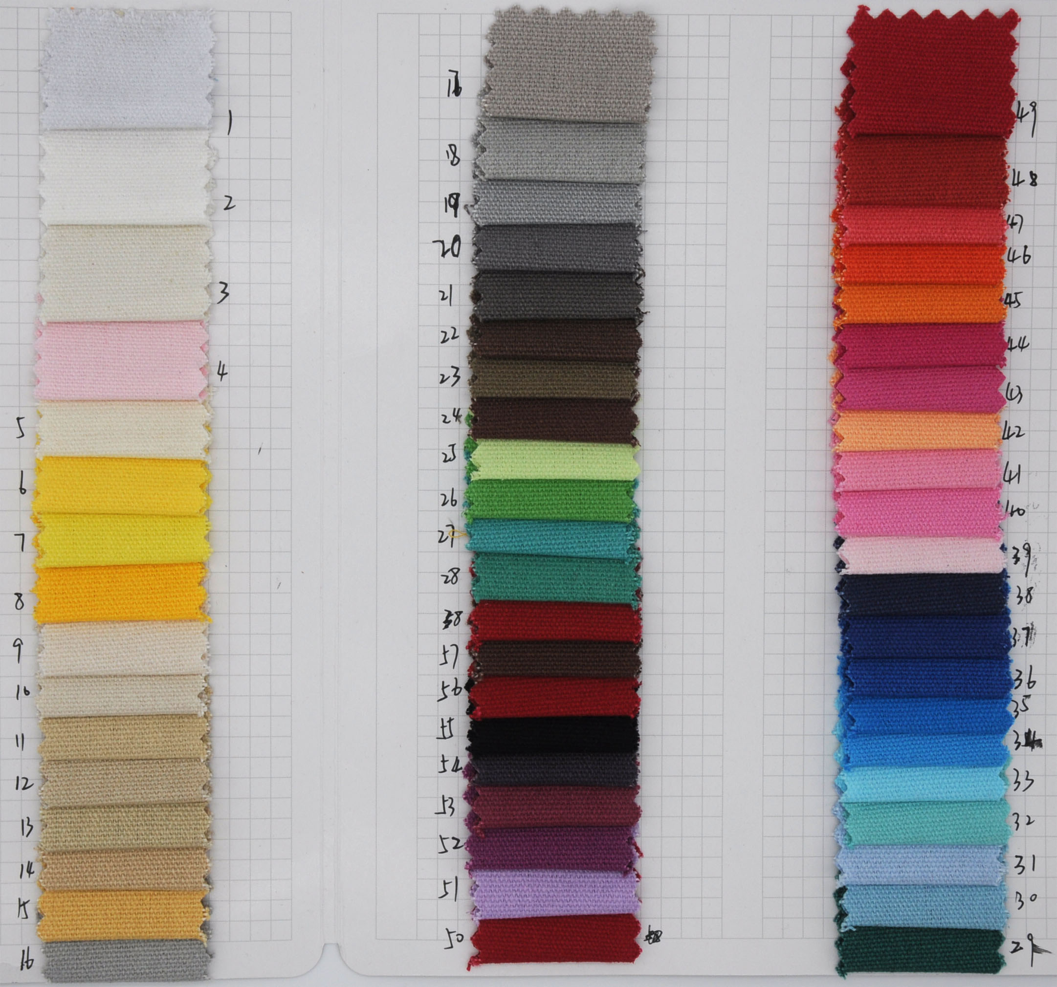 Options de couleur pour le tissu en toile