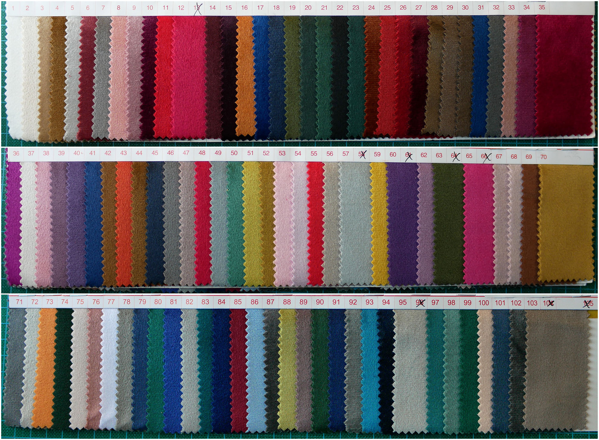 Gorgeous silk velvet fabric color chart