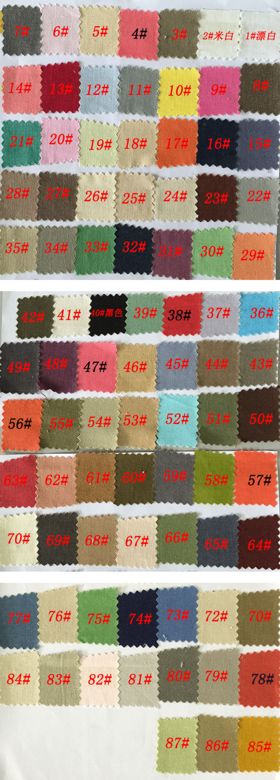 Linen fabric color chart