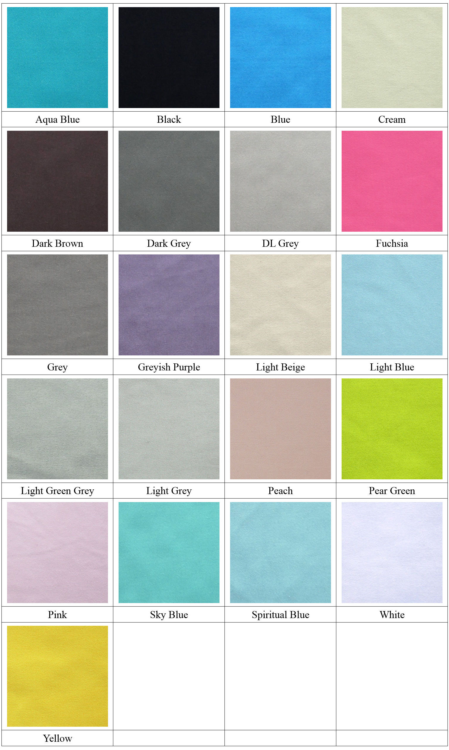 Ultra fine microfiber cloth color chart