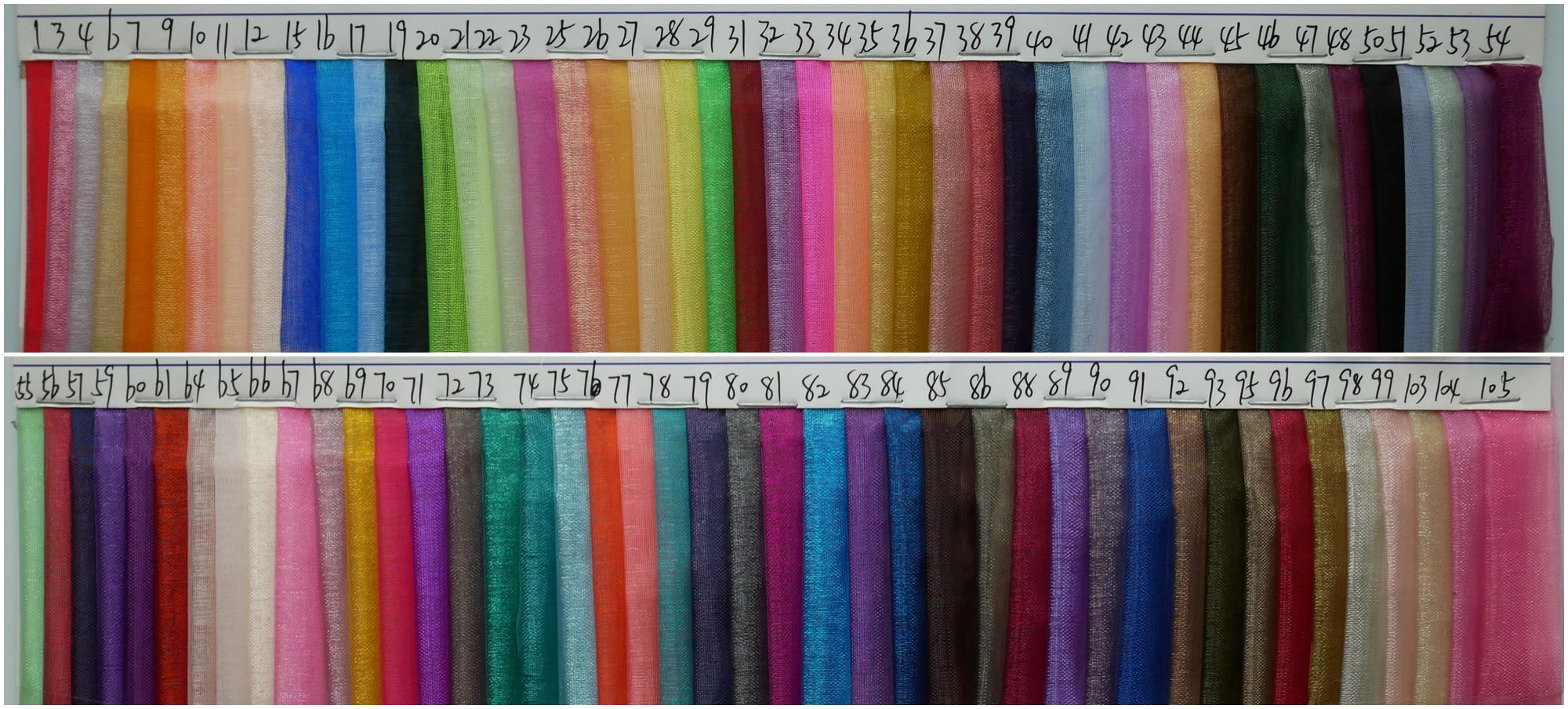 Gráfico de colores de tela de organza ordinaria