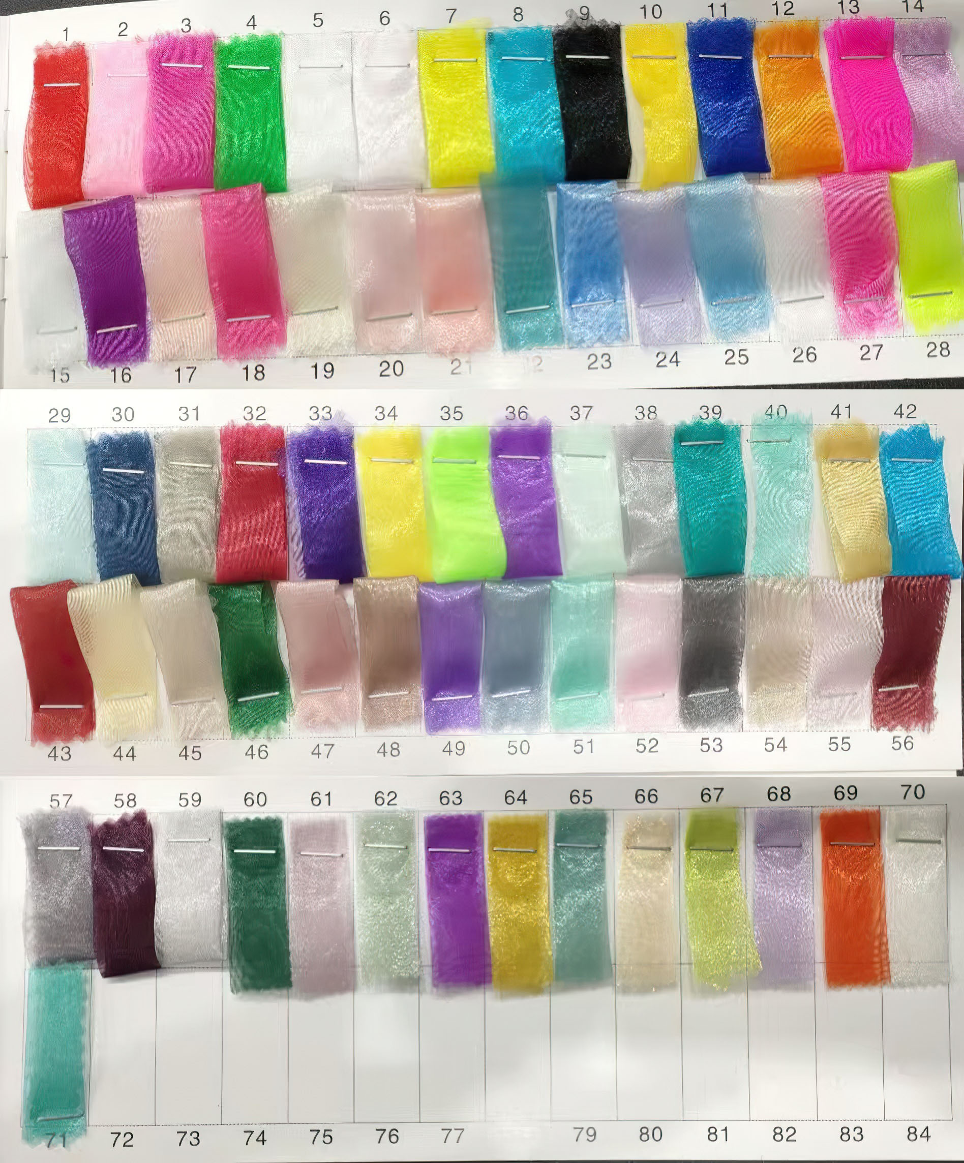 Cartela de cores do tecido de organza de alta densidade