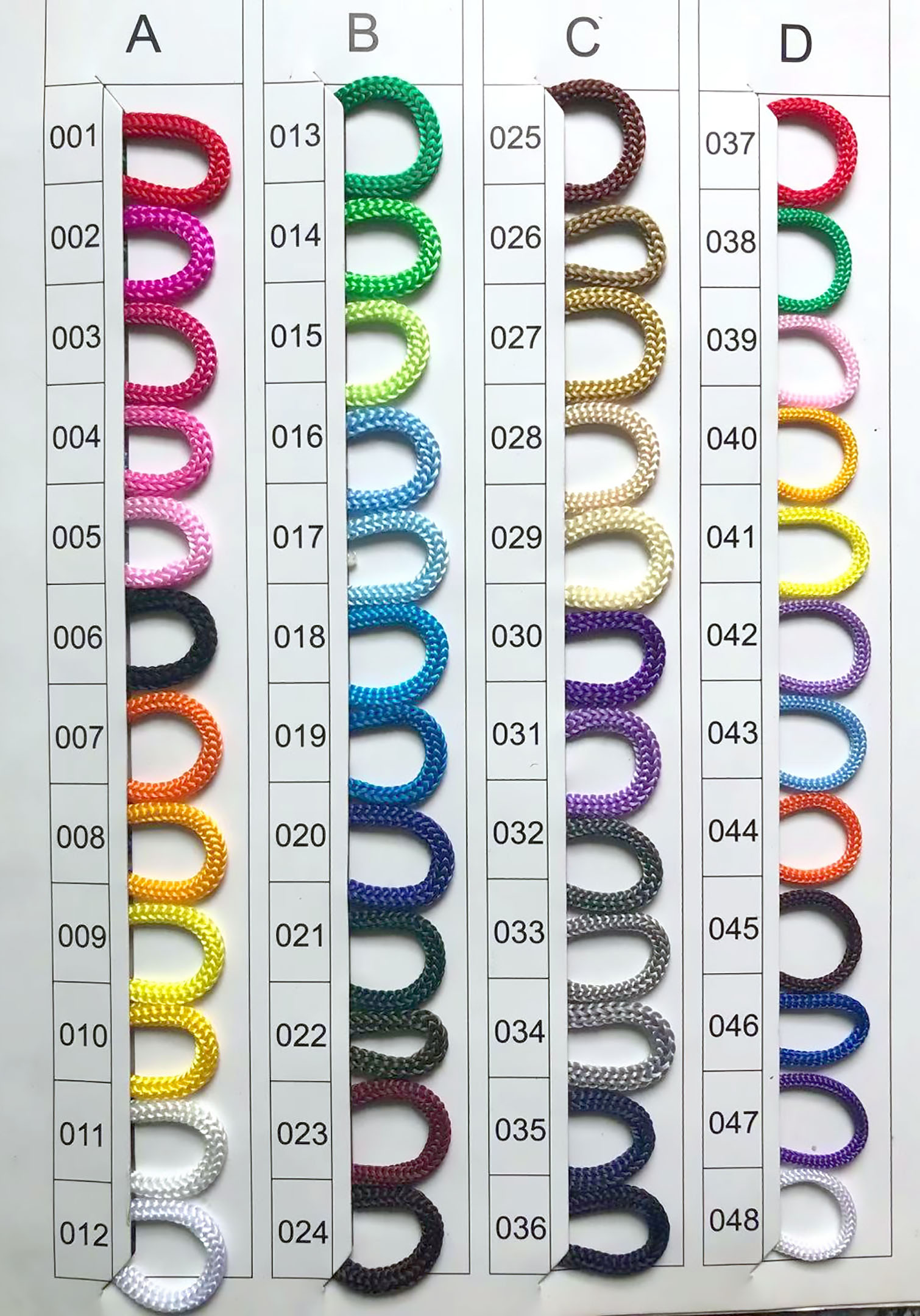 PP Cord Color Chart
