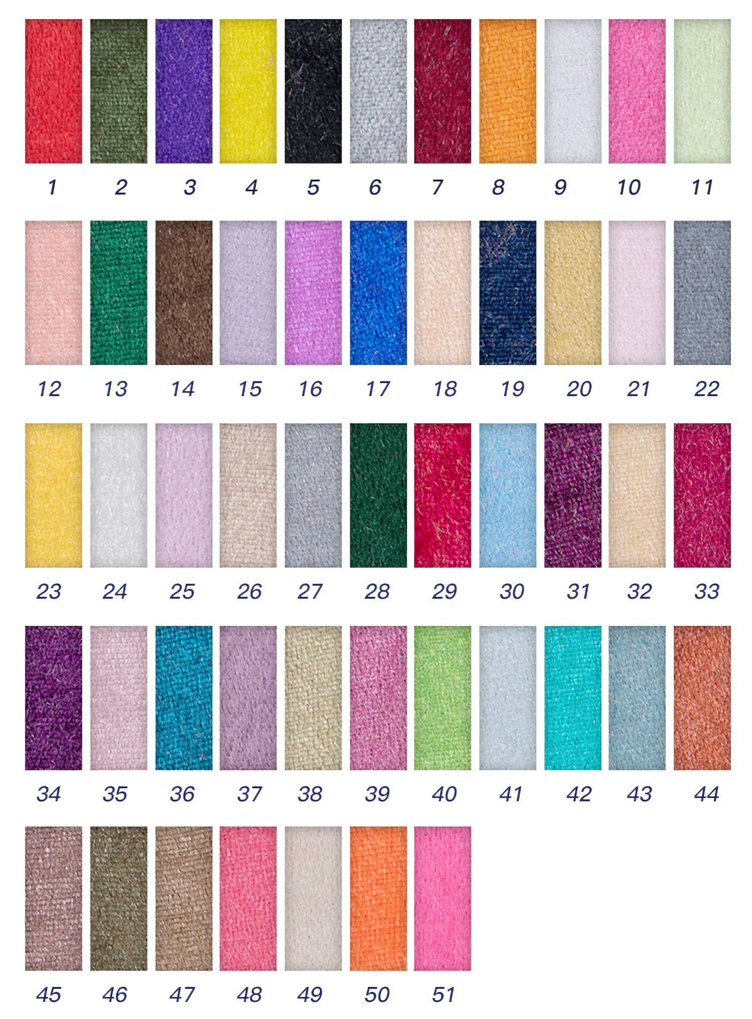 Silk velvet fabric color chart