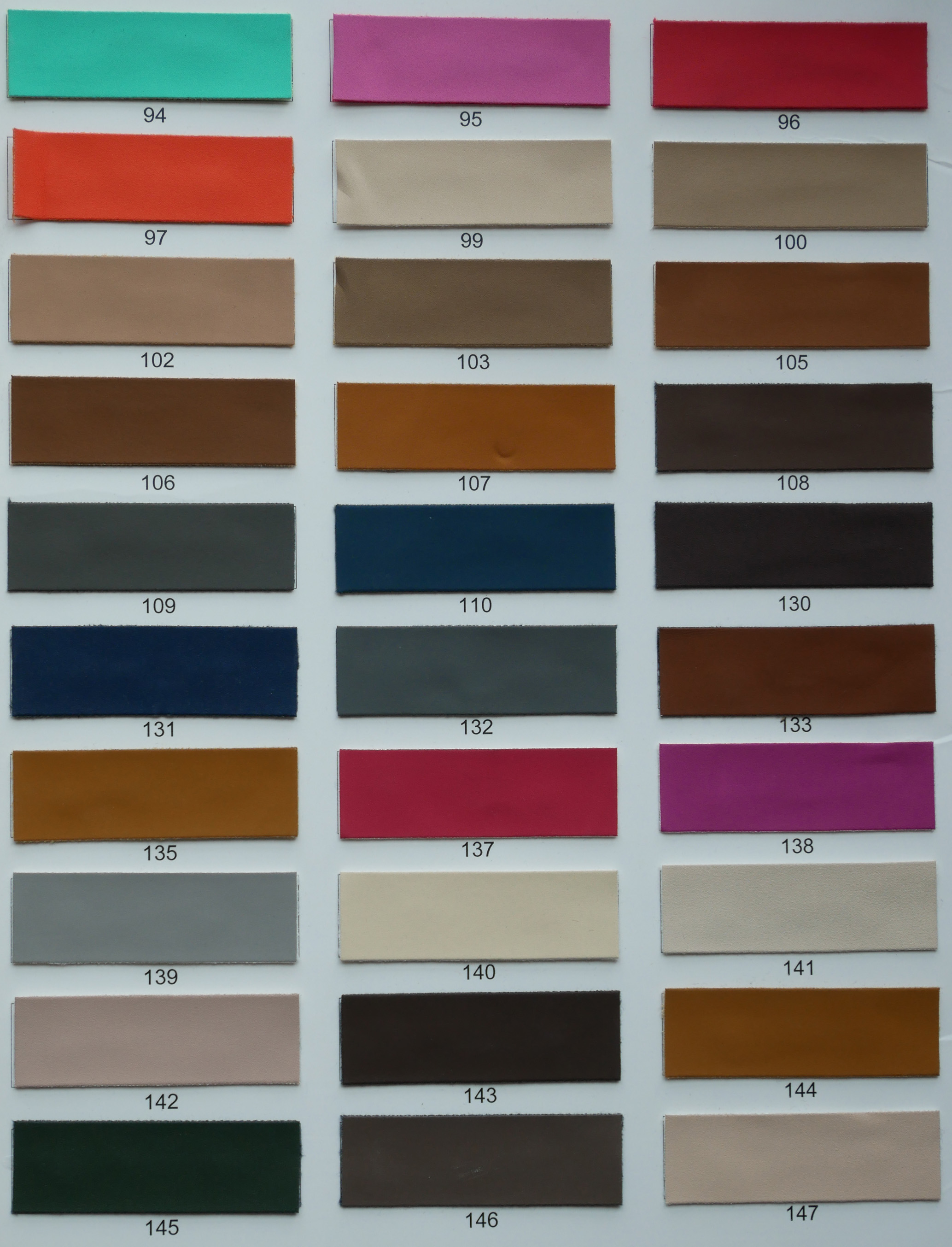 Soft and Smooth Matt Leather Color Chart