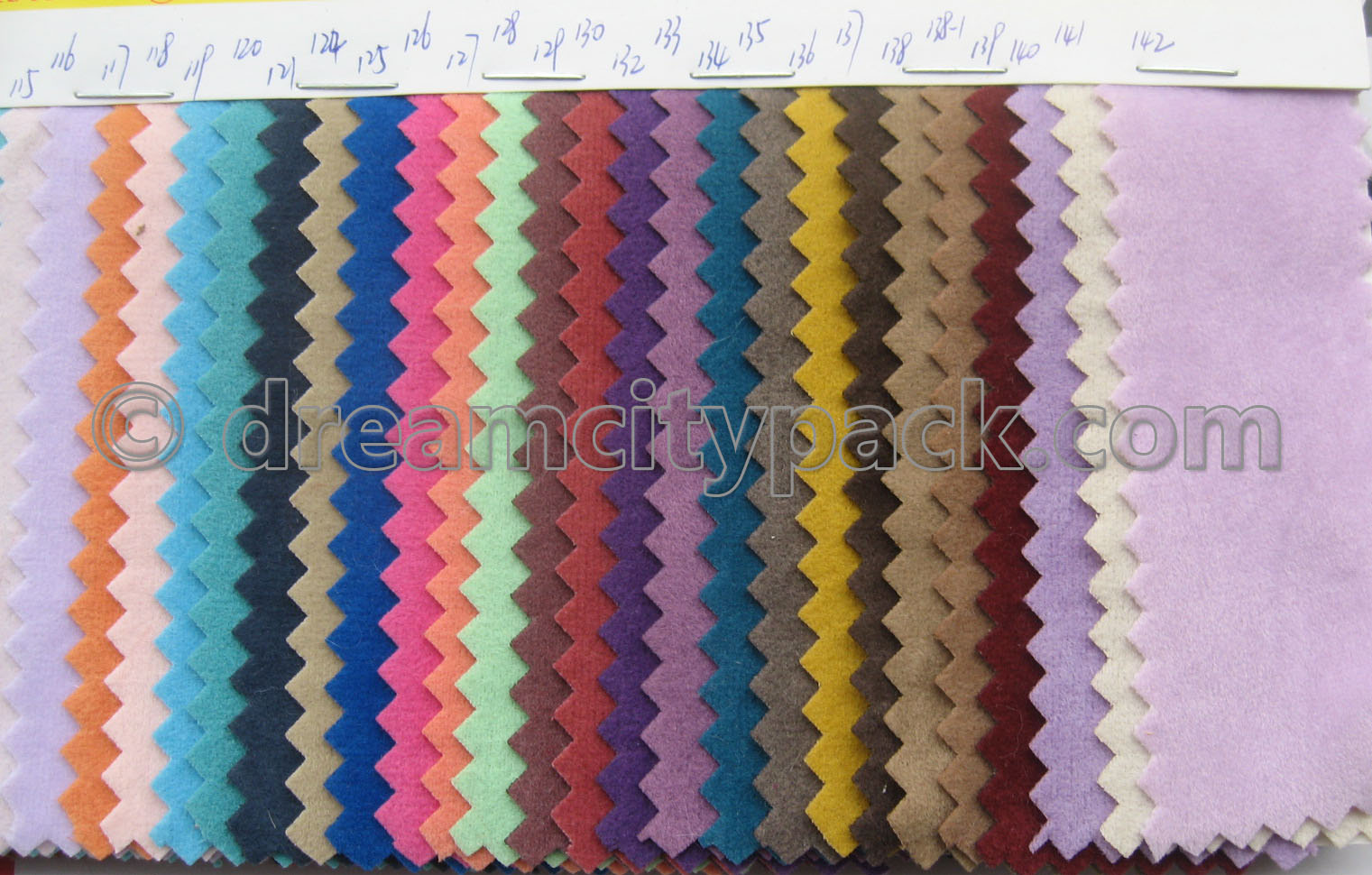 Tableau des couleurs du tissu velours