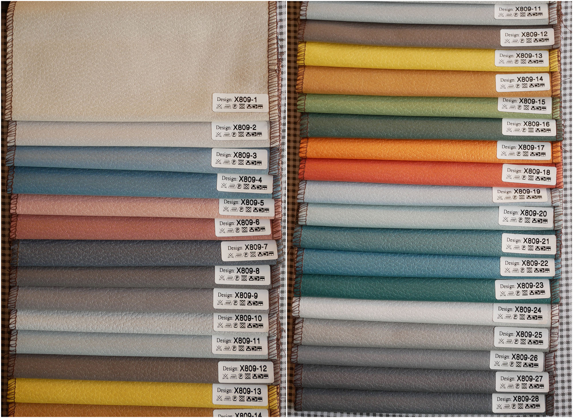 Tableau des couleurs du tissu en cuir technique imperméable