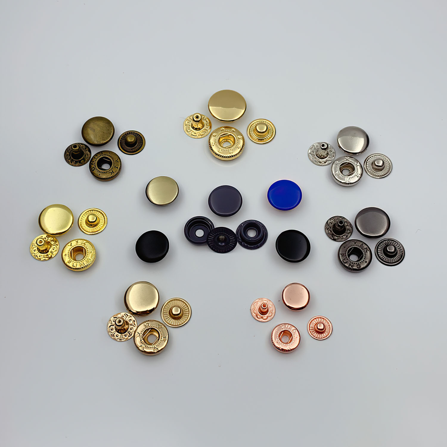 colorful metallic snap buttons
