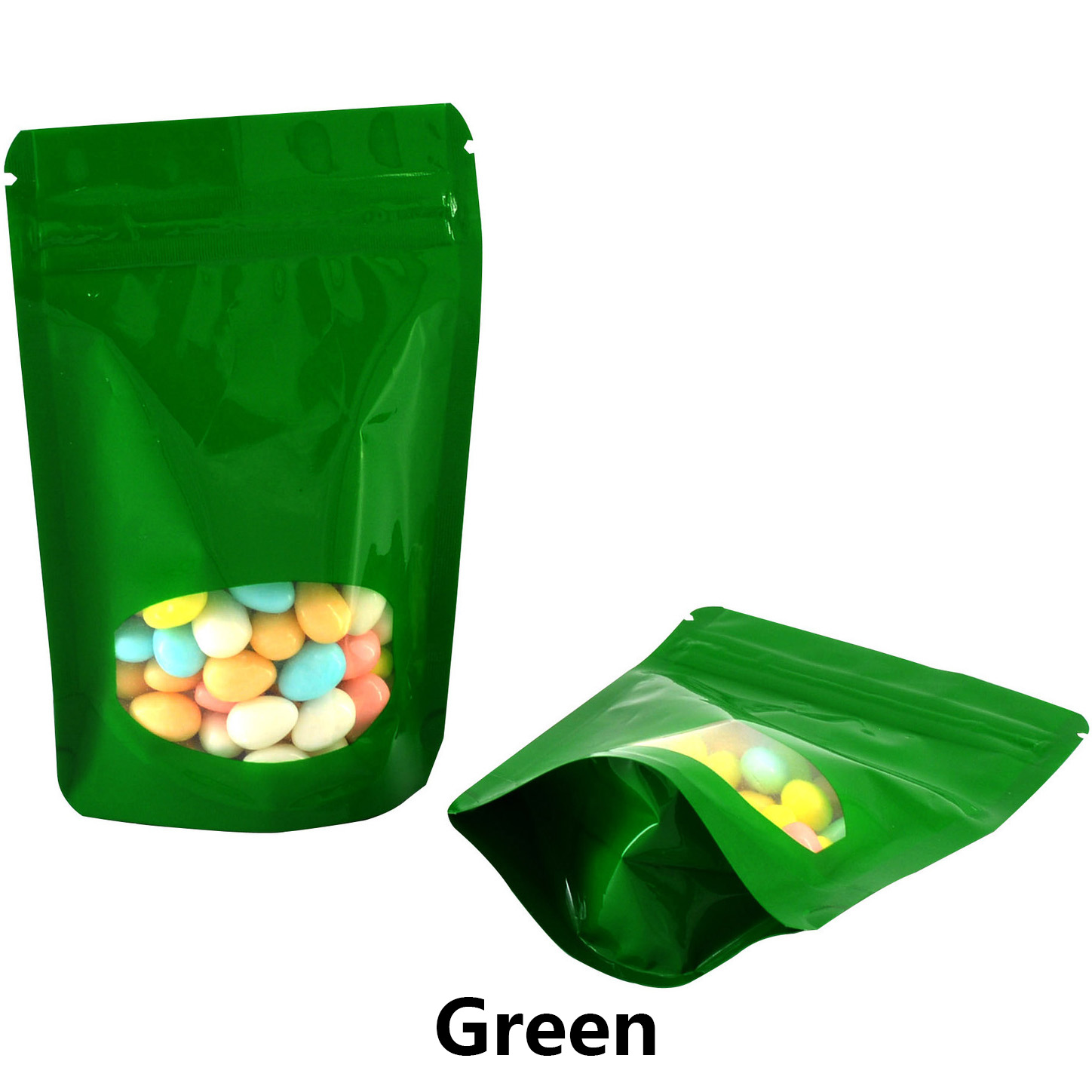 Colorful Stand up Ziplock Bag with Window, Green