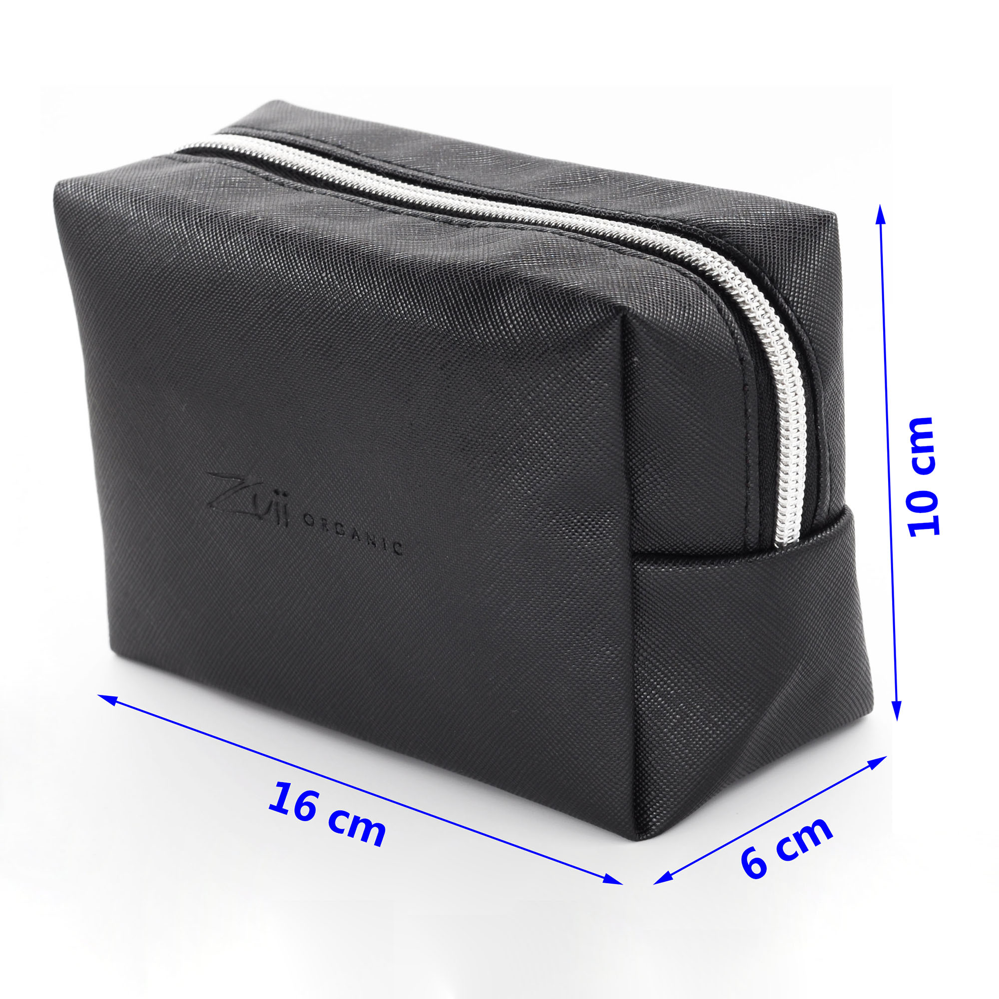 Wholesale Compact Leather Travel Toiletry Bag Small Essentials Bag with Zipper, Size Diagram.
