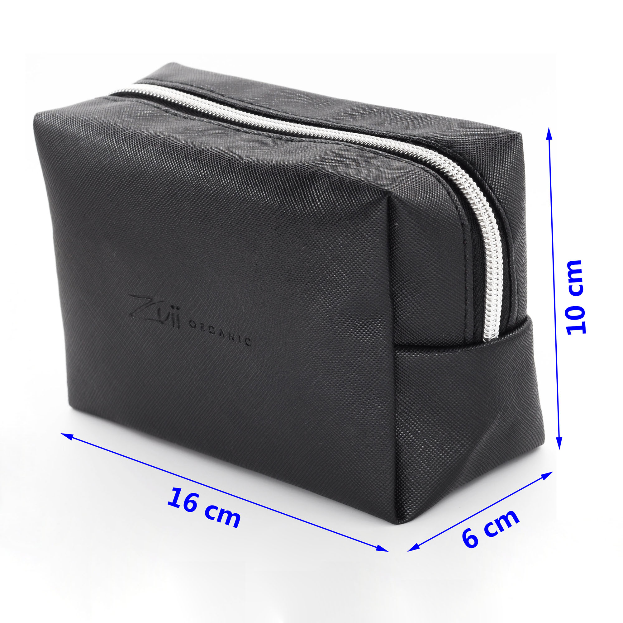 Bolsa de higiene de viagem compacta de couro para atacado Pequena bolsa essencial com zíper, diagrama de tamanho.