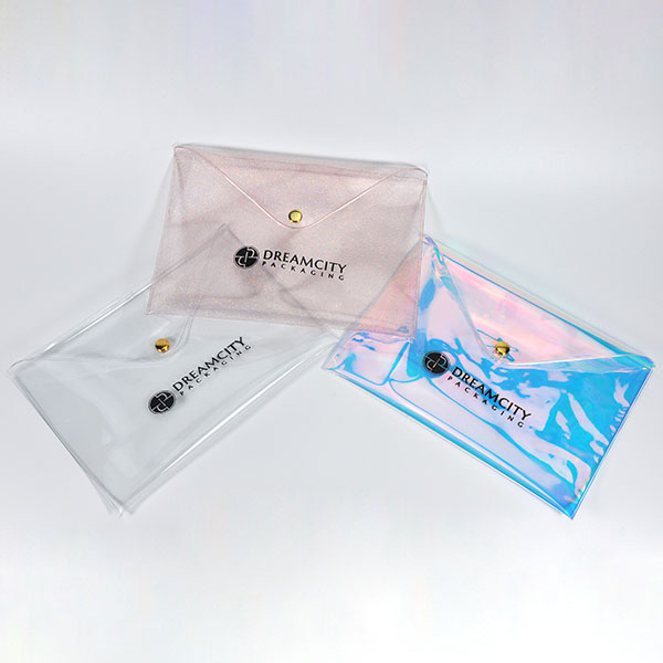 Custom PVC Envelope Bag for Stationery and Cosmetics with Snap Closure