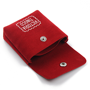 Custom Jewelry Pouch Gusseted Velvet Snap Bag with Logo and Divider